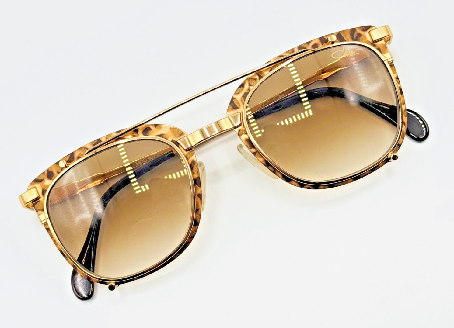 Cazal Sunglasses 9077 002 Gold Leopard Print Frame Brown Gradient Lens 50mm NEW