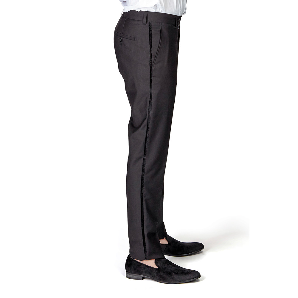 BLACK Shawl Lapel VELVET 3Piece Vested Slim Fit Tuxedo 1Button Black Pants AZAR