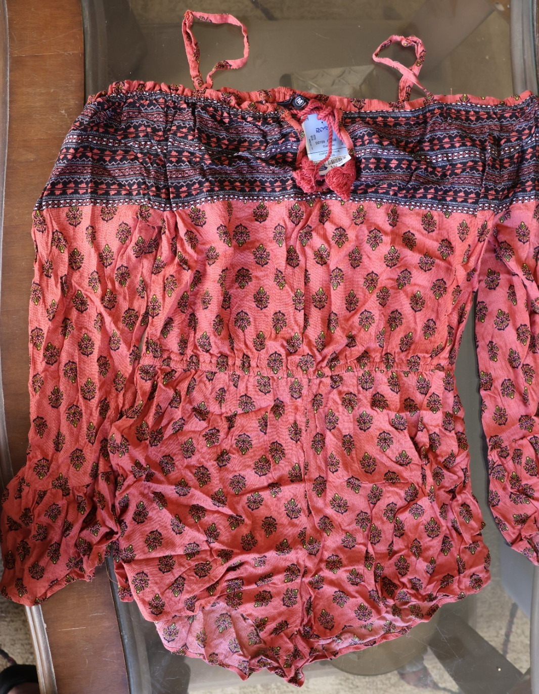 Hint of Blush Rust Print Off Shoulder 1 Pc Romper Sz M NWT #227
