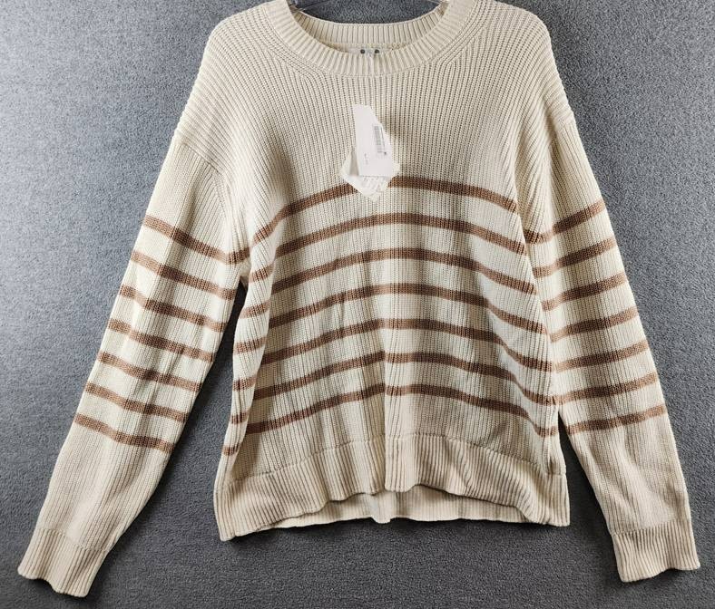 Three Dots Abigail Striped Crewneck Sweater Women’s XL Sugar Swizzle Stripe L/S