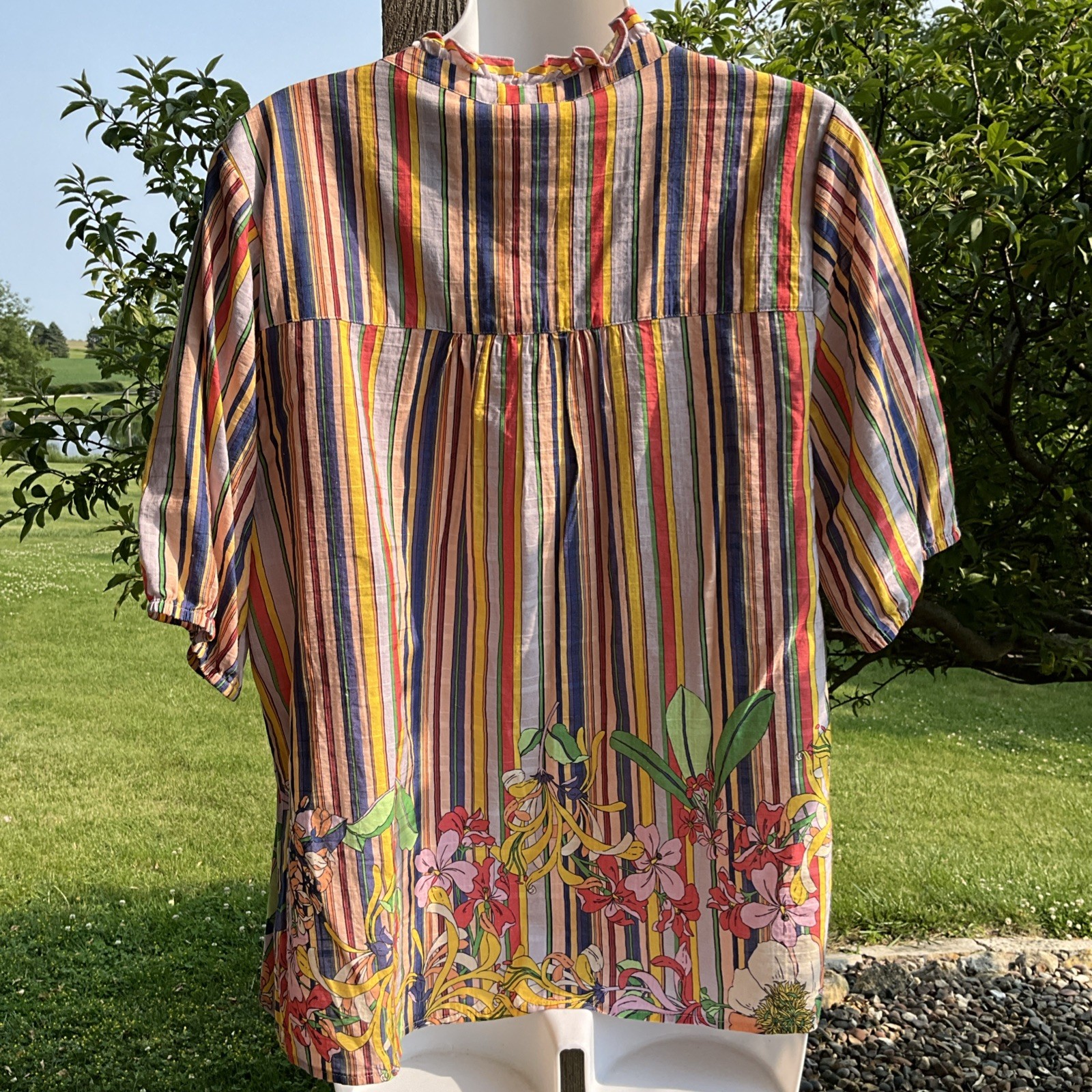 NWT$198 Johnny Was Calme Adrian Tasseled Pleated Ruffle Blouse SMALL Sample