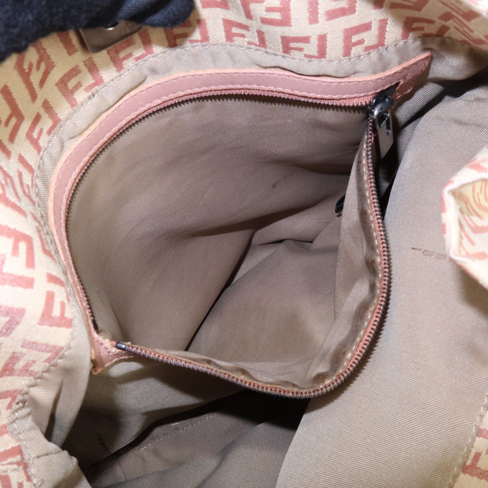 FENDI Zucchino Canvas Leather Shoulder Bag Beige Pink 8BR318 Authentic Used F/S