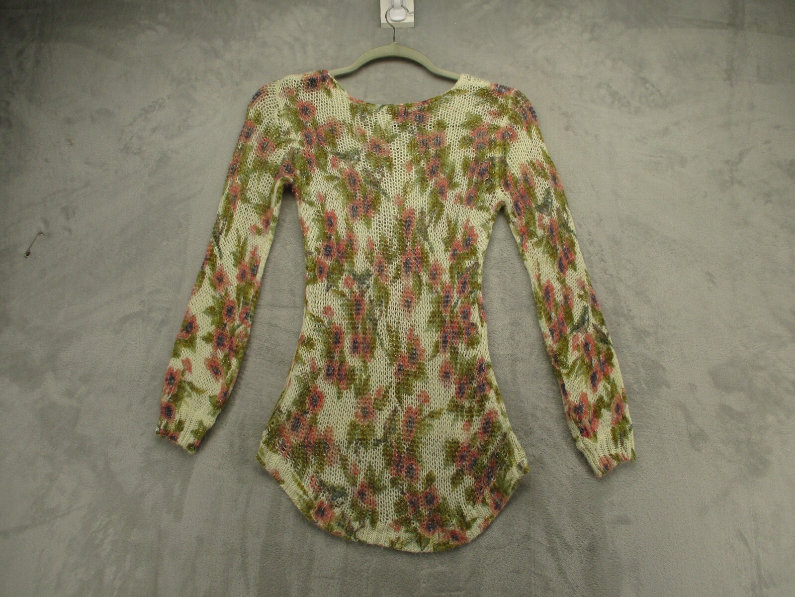 LC Lauren Conrad Sweater Women’s Small Ivory Pink Blue Green Floral Long Length