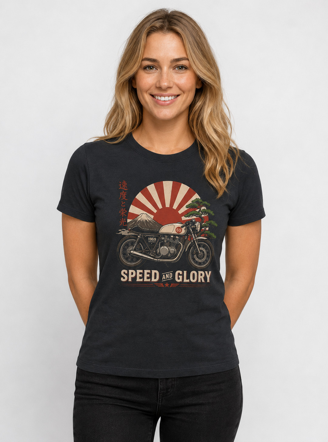 Vintage Japanese Cafe Racer Motorcycle T Shirt Retro Speed and Glory Biker Tee