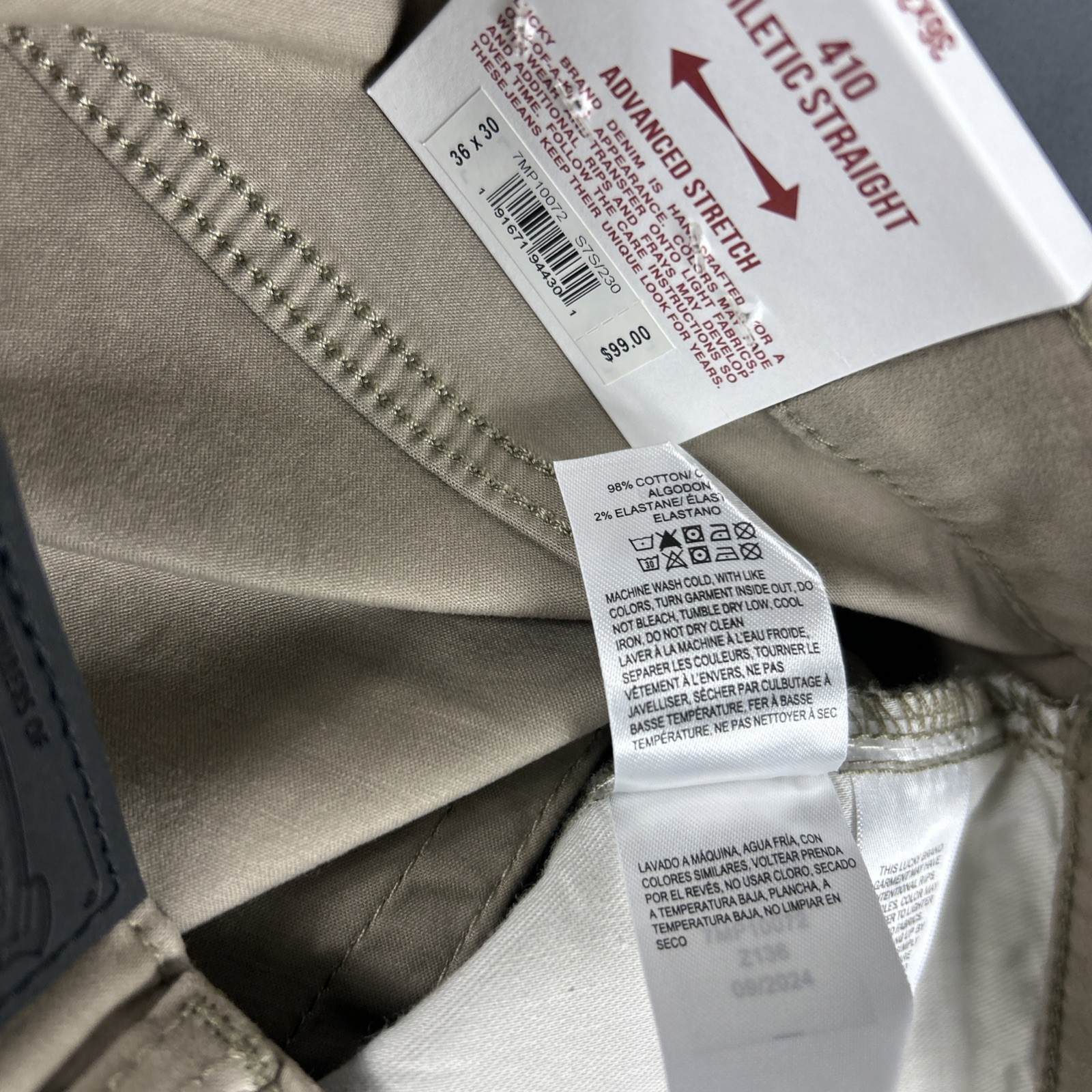 Lucky Brand Pants 410 Athletic Straight 36 x 30 Sandstone Khaki Cotton MSRP $99