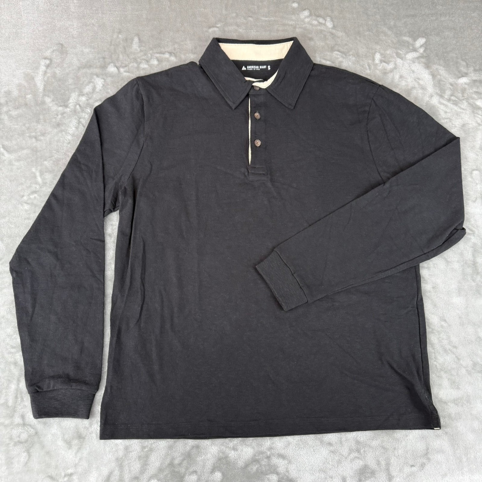 American Giant Long Sleeve Polo Shirt Mens Small Black Slub Cotton USA New NWOT