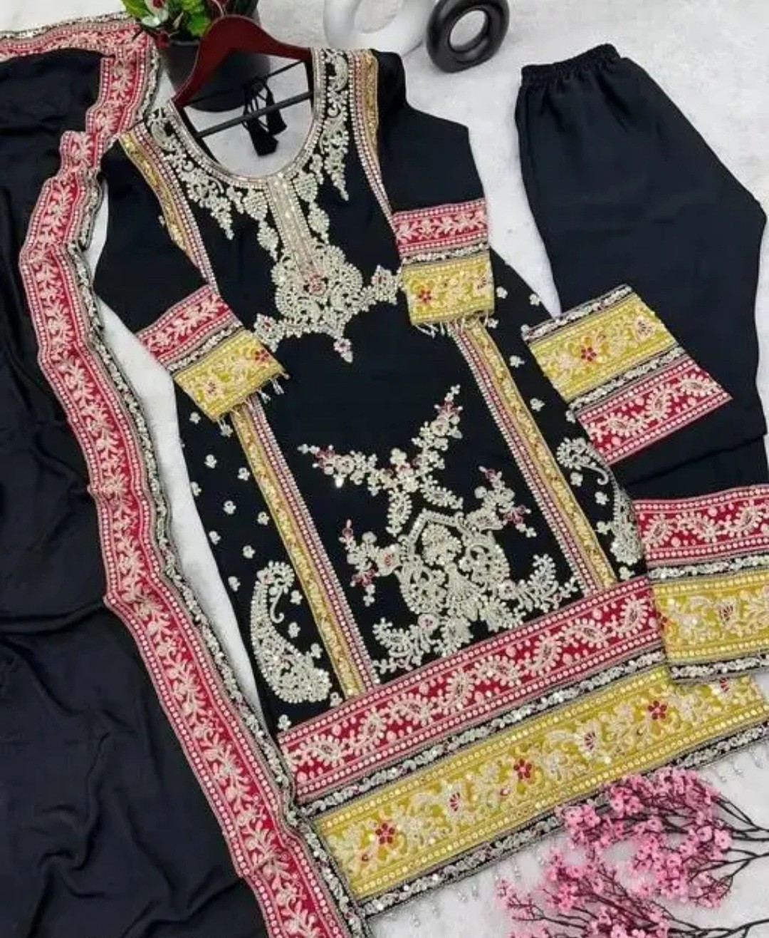 Women Embroidered Heavy Chinon Silk Kurti With Pant Designer Duppata. Wedding…