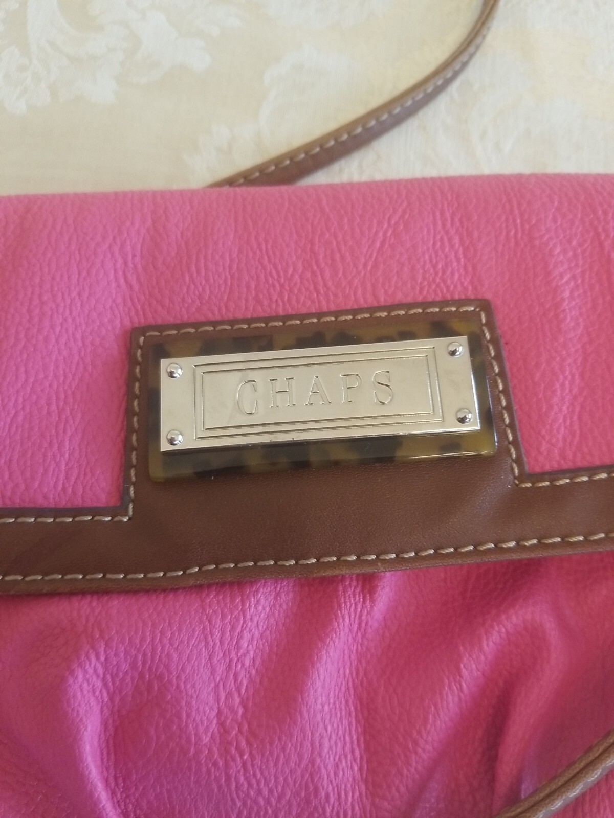 Chaps Crossbody/Clutch Purse Pebble Grain Man-Made Material Pink/Brown ~ B