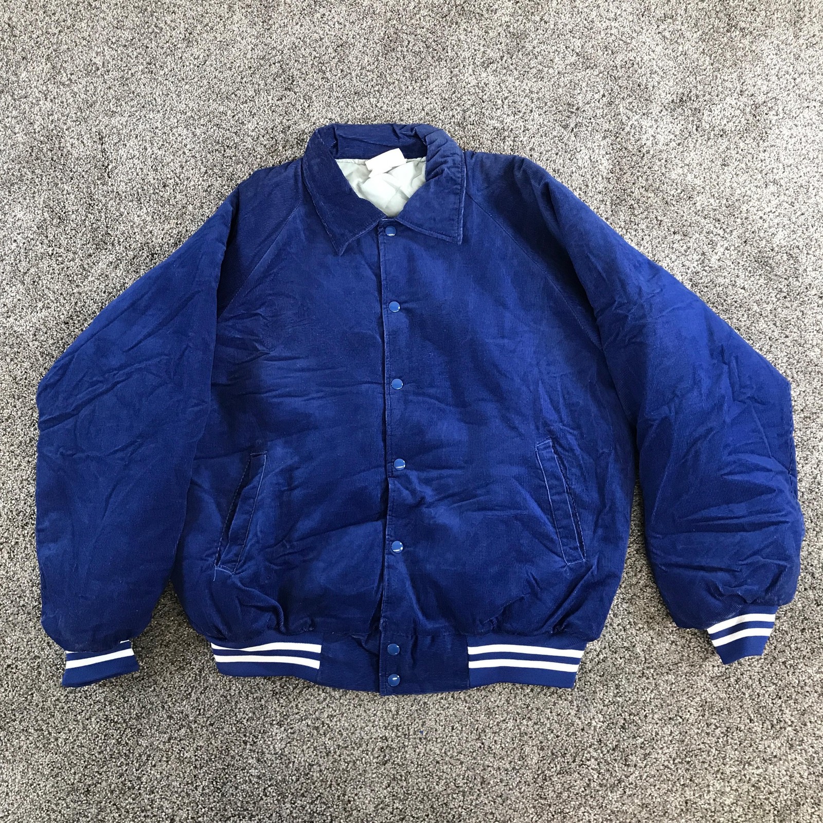 Vintage Hartwell Varsity Jacket Mens XL Royal Blue Corduroy White Striped Snaps