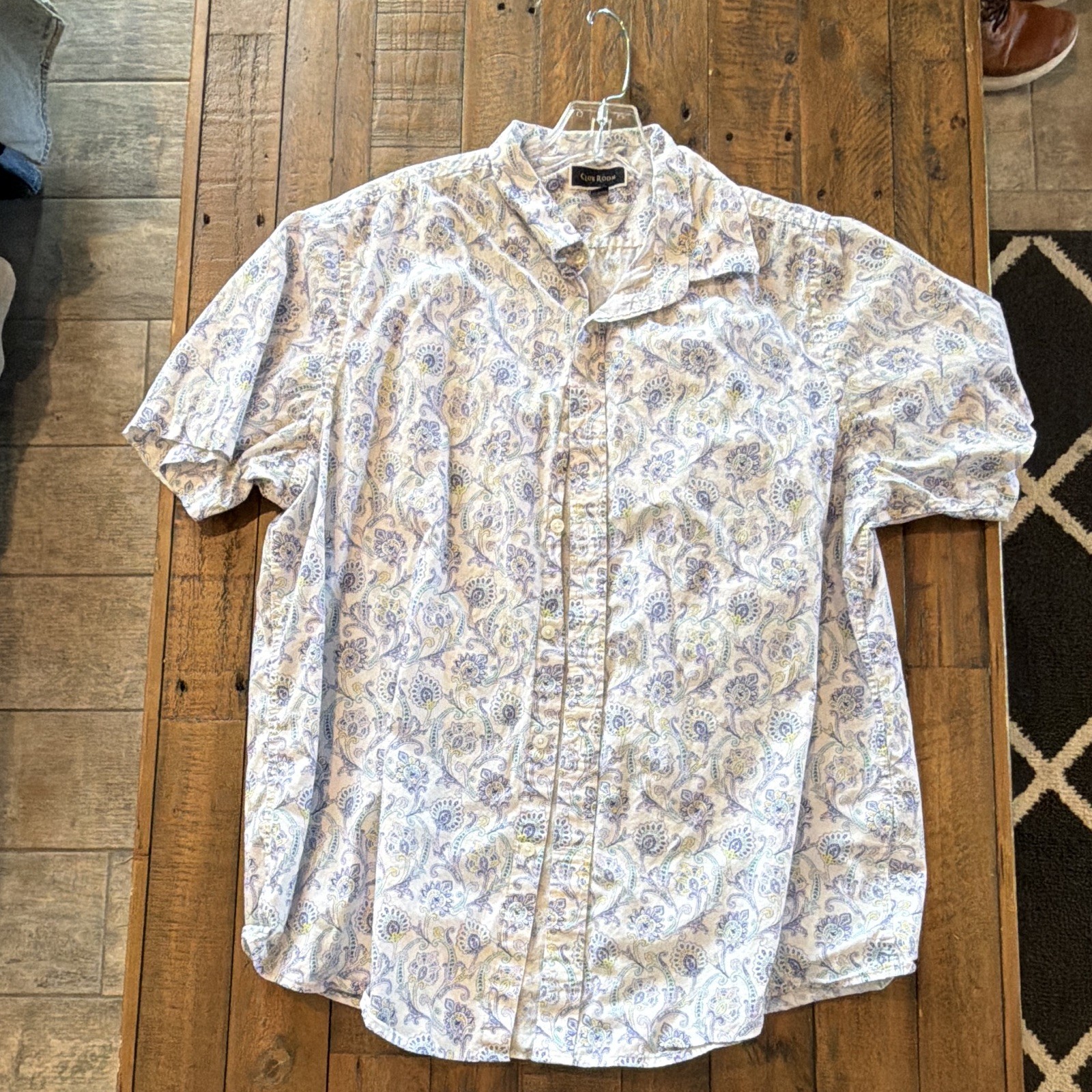 Club Room Men’s White/Blue/Purple/Yellow Paisley Woven SS Button-Up XL