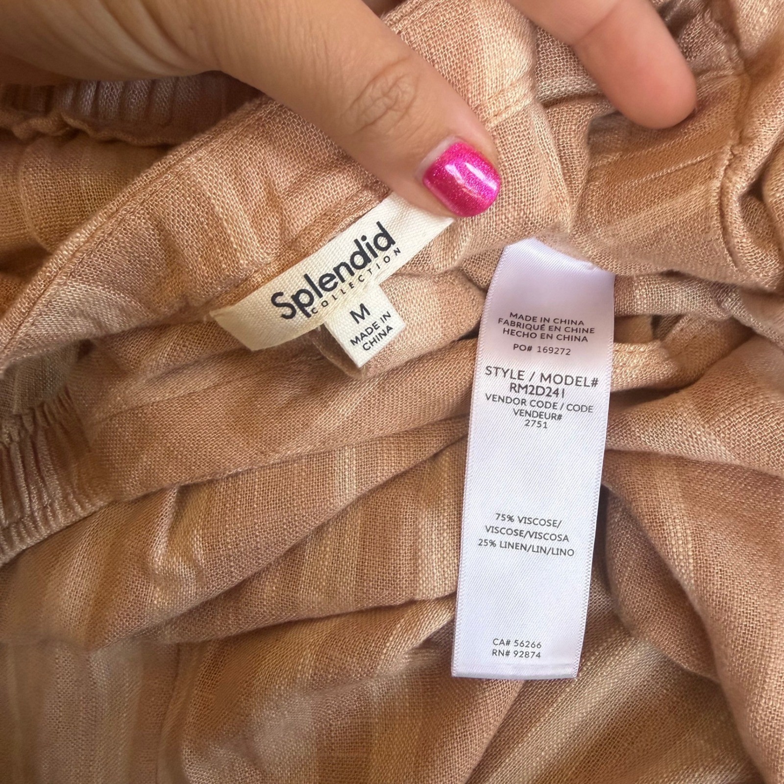 Splendid Maxi Dress Womens Medium Peach Tan Striped Linen Blend RM2D241 Boho