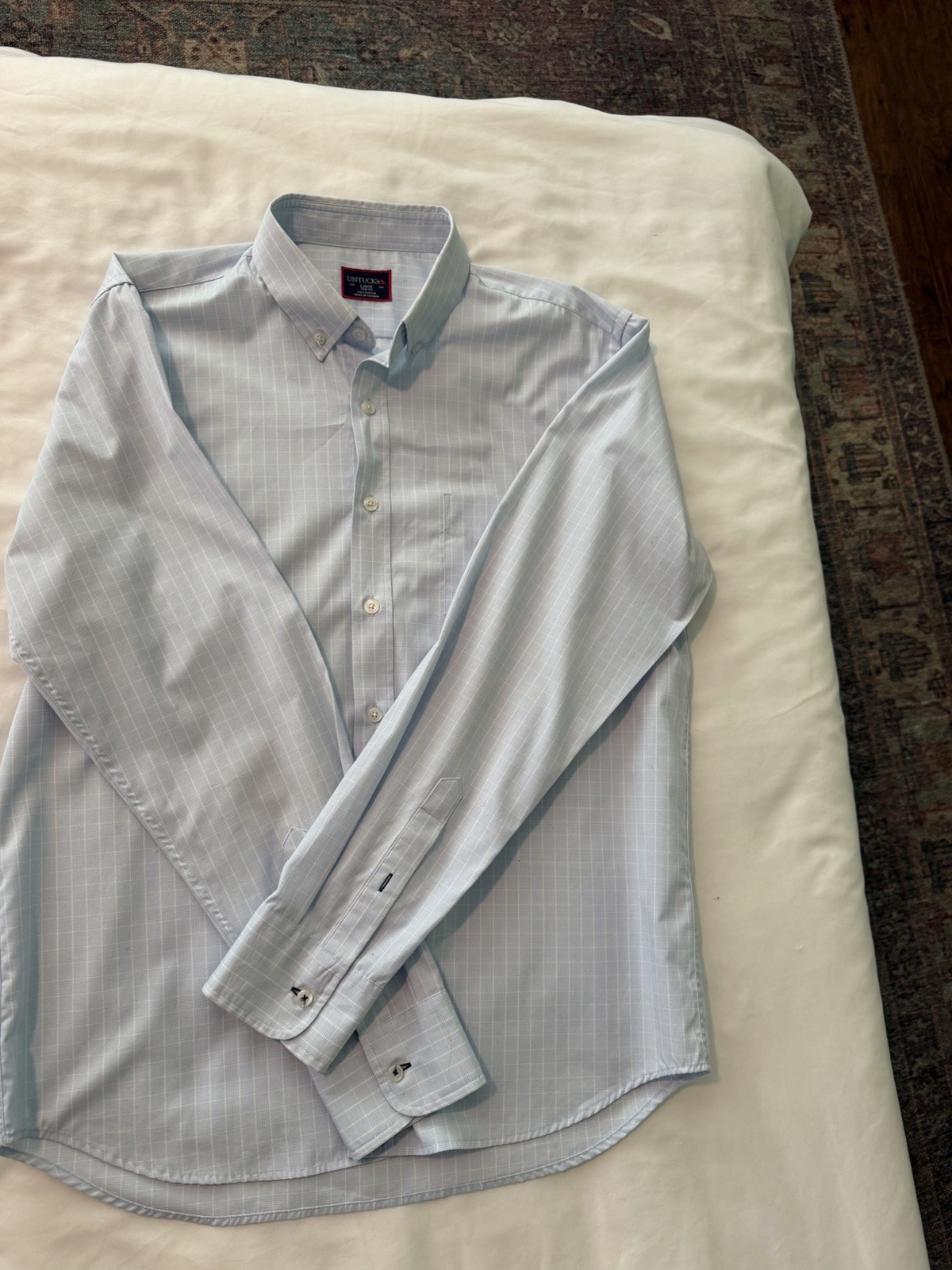 UNTUCKit Mens Large Slim Fit Blue Plaid Long Sleeve Button Down Shirt Stretch