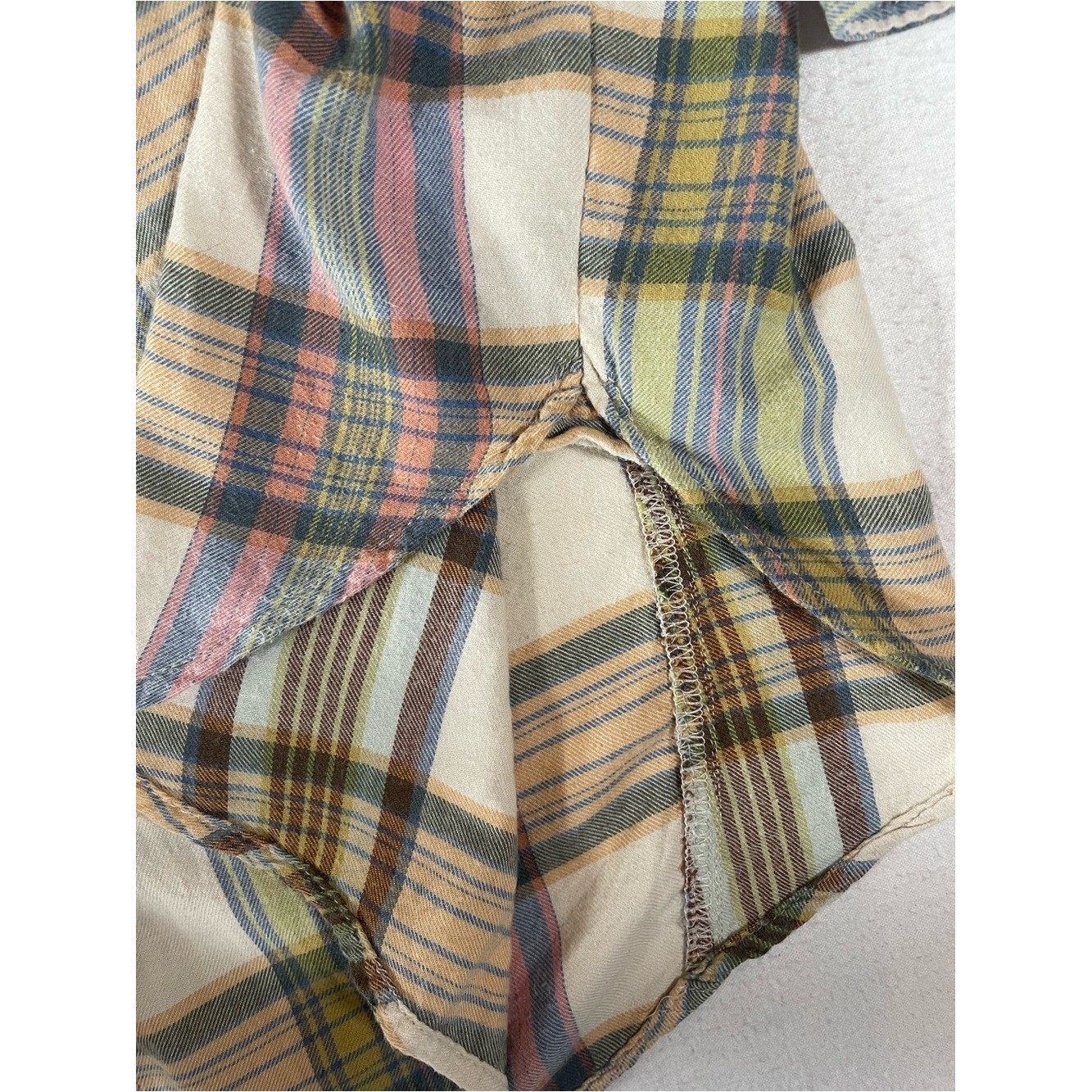 American Eagle Oversized Plaid Button-Up Shirt in Cream, Olive & Pink
