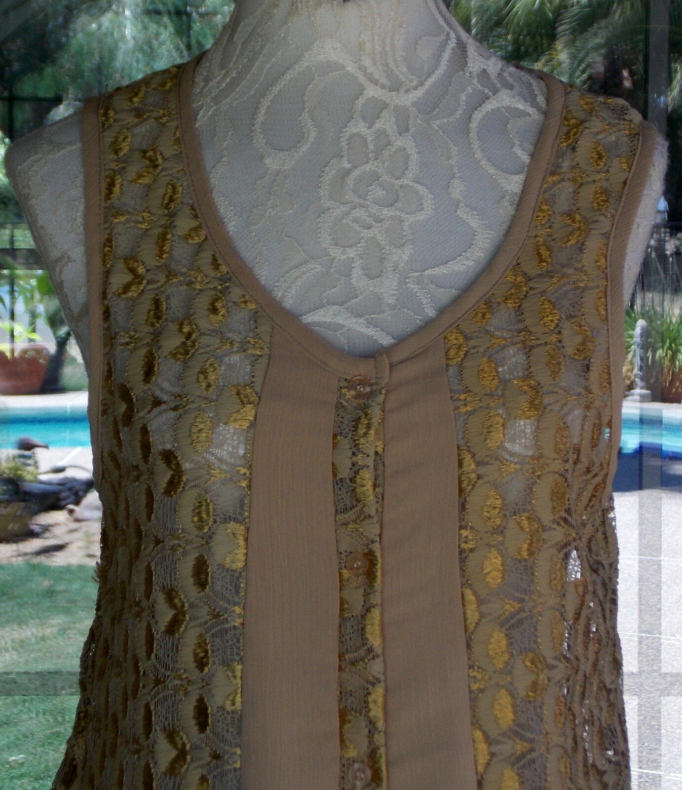 Boho Chic Lacey Pretty Angel Ruffle Trim Long Tunic Sheer Vest Top Sz. M