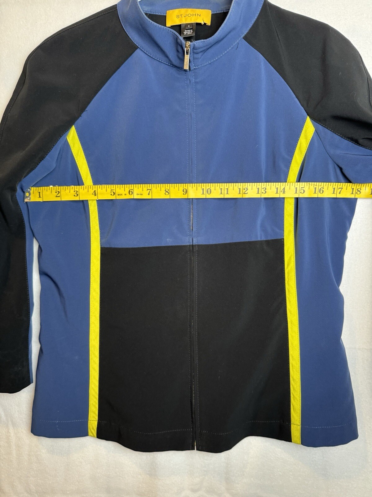 Vtg St. John Yellow Label Blue And Black Zip Bomber Jacket S