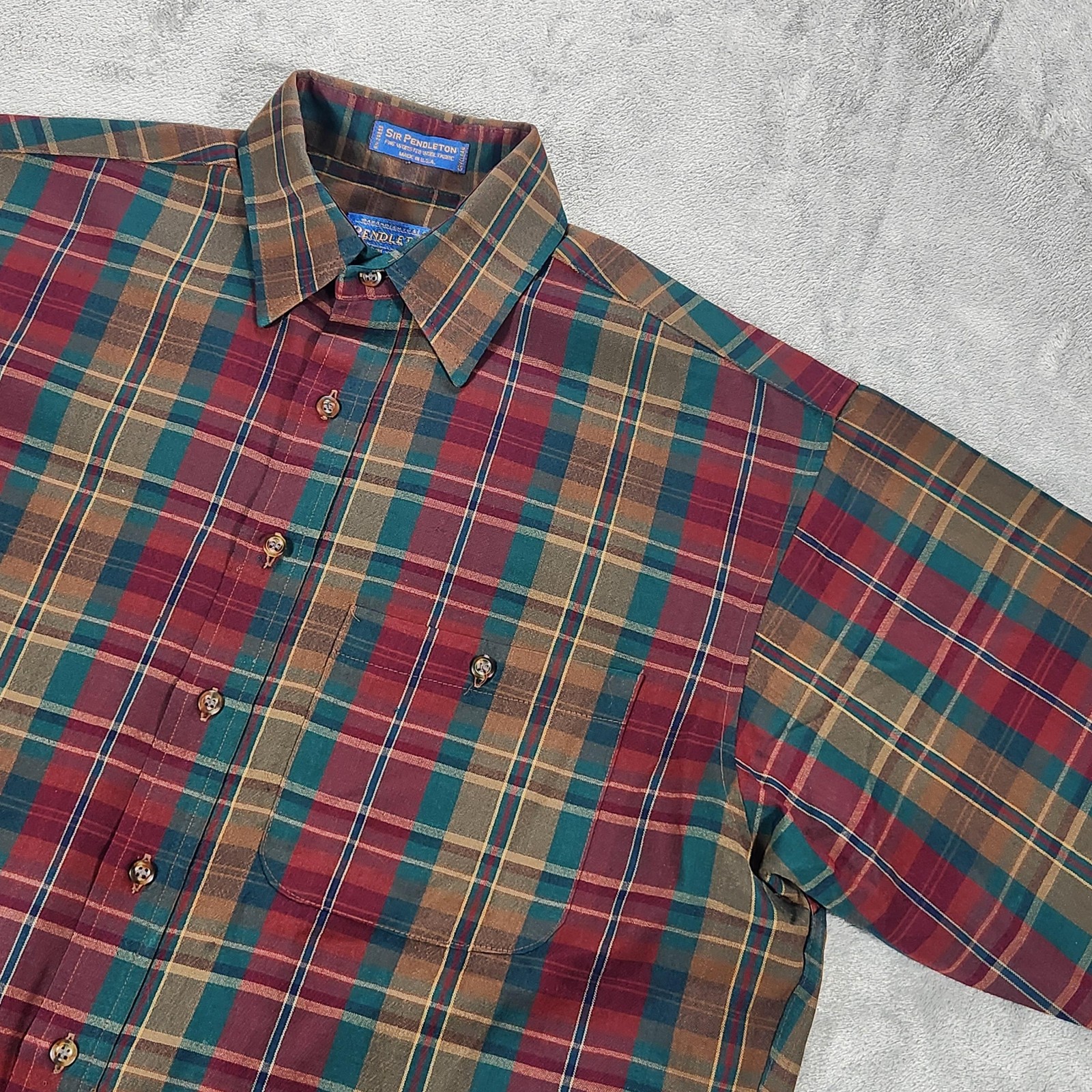 Vintage Pendleton Sir Pendleton Shirt Mens Medium Plaid Wool Made USA 90s