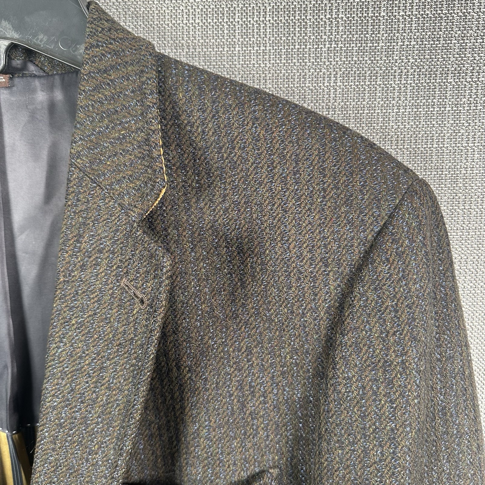 Kroon Sport Coat Mens 42L Brown Striped Tweed Wool Cashmere 2 Button Suit Jacket