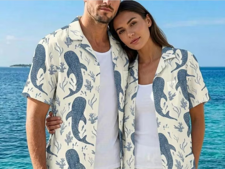 Whale Shark Hawaiian Shirt Ocean Beach Tropical Aloha Mens Womens Summer