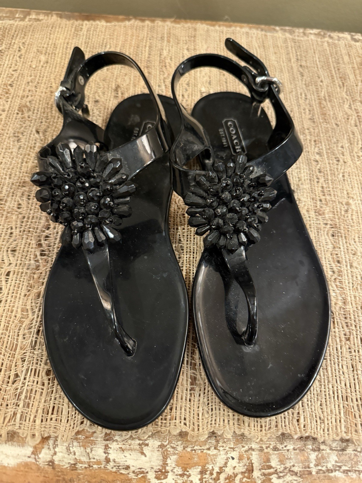 Coach Hilda jelly sandals Black floral beaded accent Great condition! Size 7