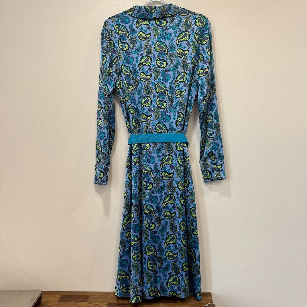 Vintage Lilly Pulitzer Silk Maxi Dress 12 Blue Paisley Long Sleeve Wrap RARE