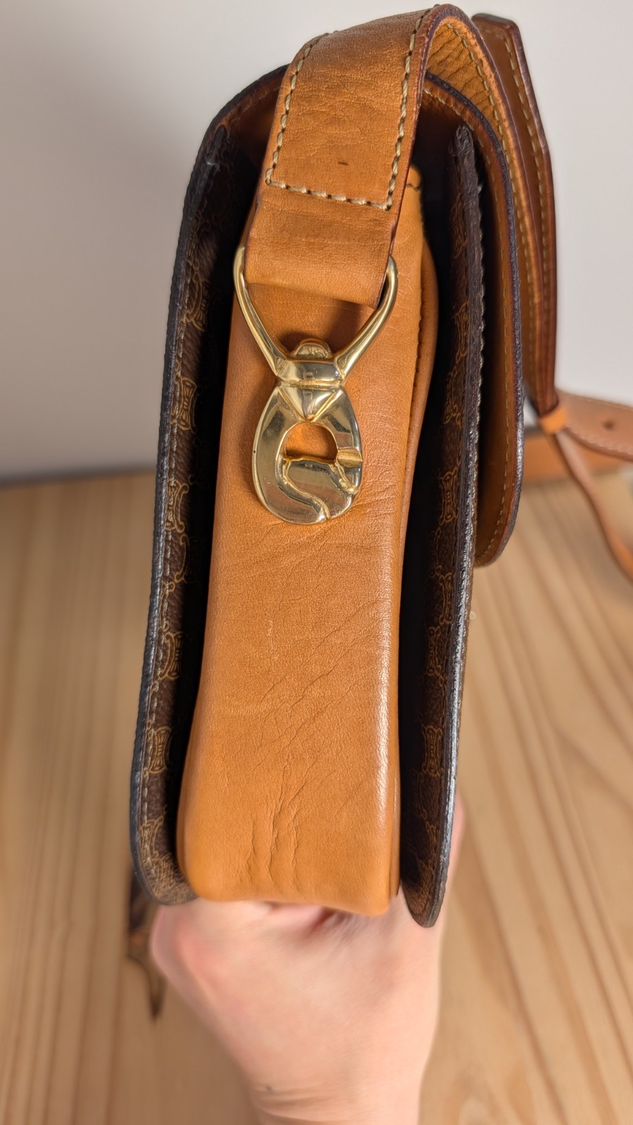 Authentic Vintage CELINE Macadam Crossbody/ Shoulder Bag Statement Gold Hardware