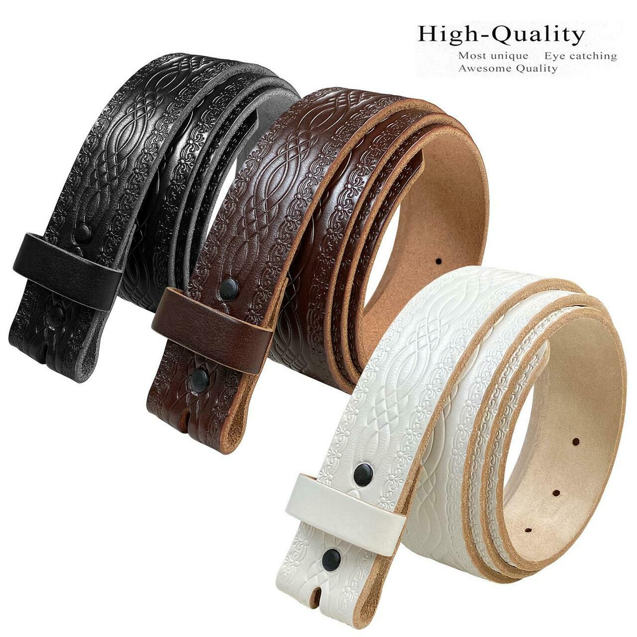 BS085 Vintage Engraved Embossed Leather Belt Strap with Snaps on 1-1/2″ Wide
