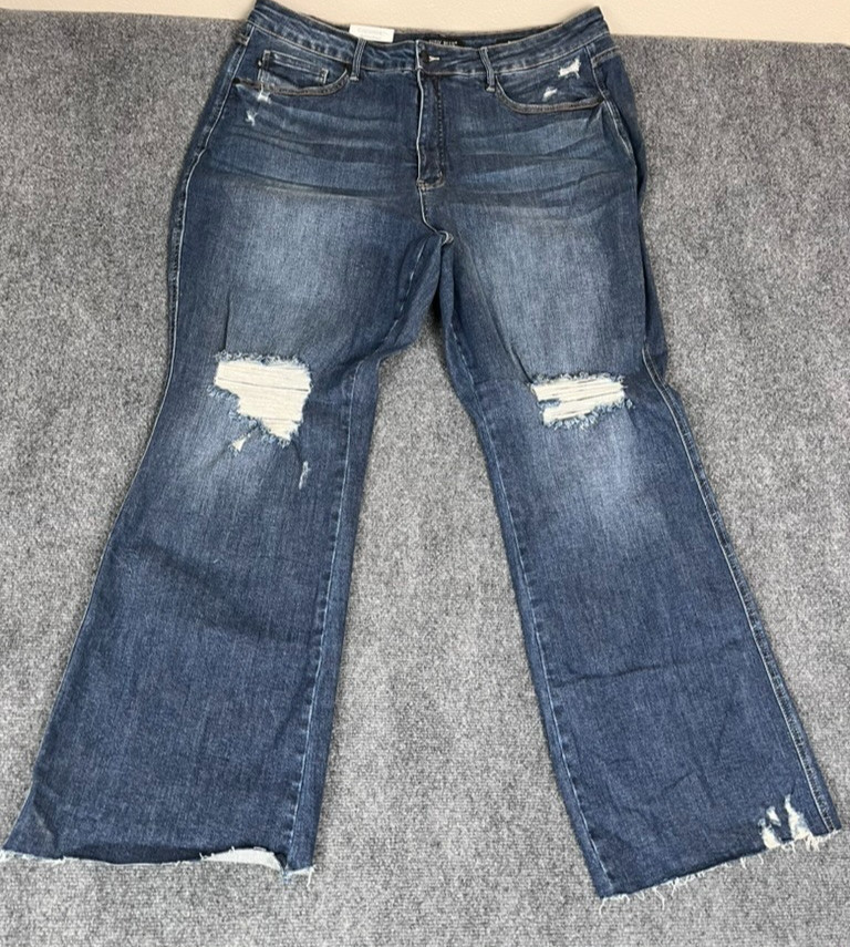 NWT Judy Blue High Rise Control Top Distressed Flare Jeans JB88739 Womens 22W