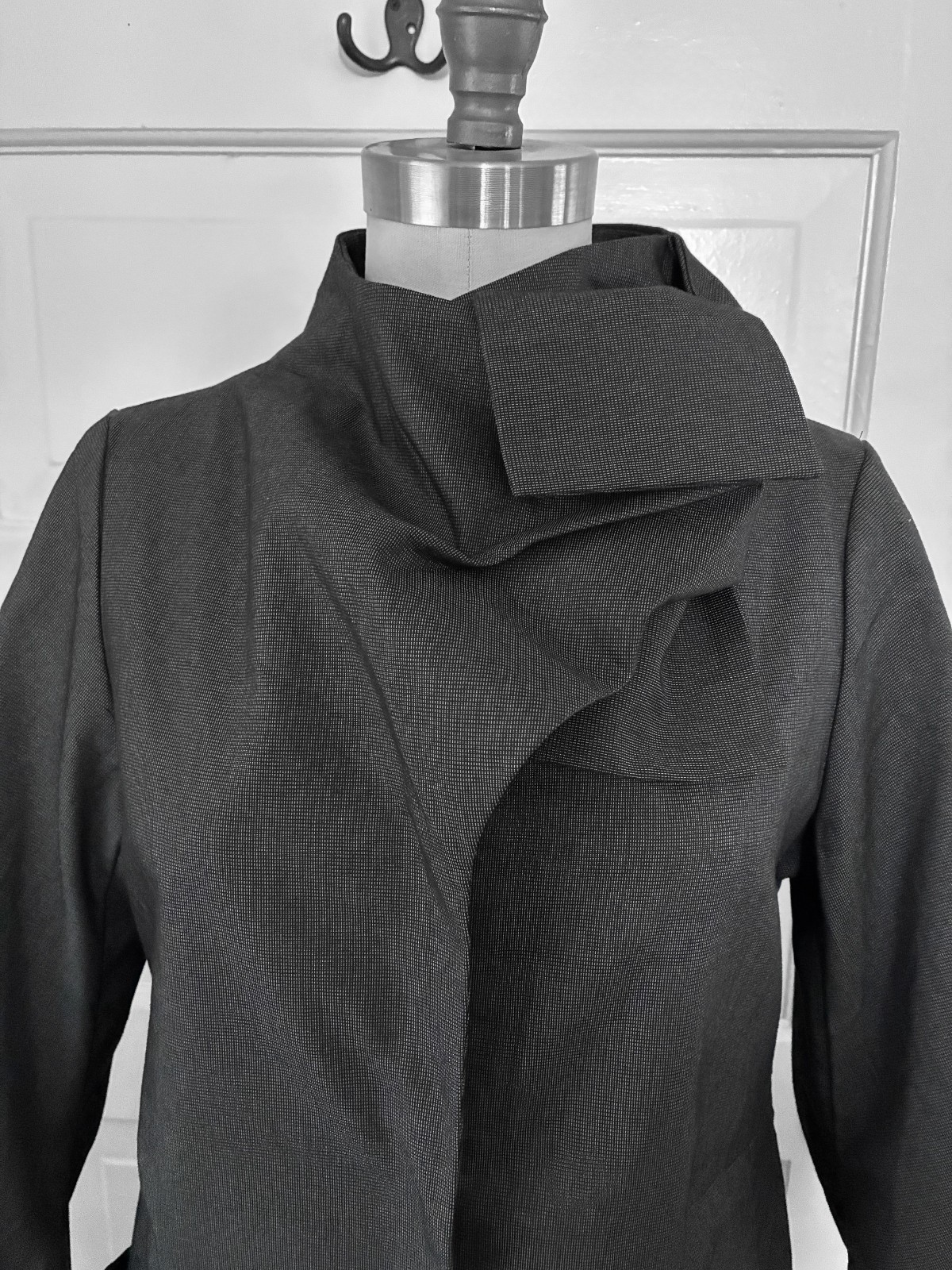 Ann Demeulemeester High Neck Asymmetrical Coat Dark Gray Black Lined Size 38 S M