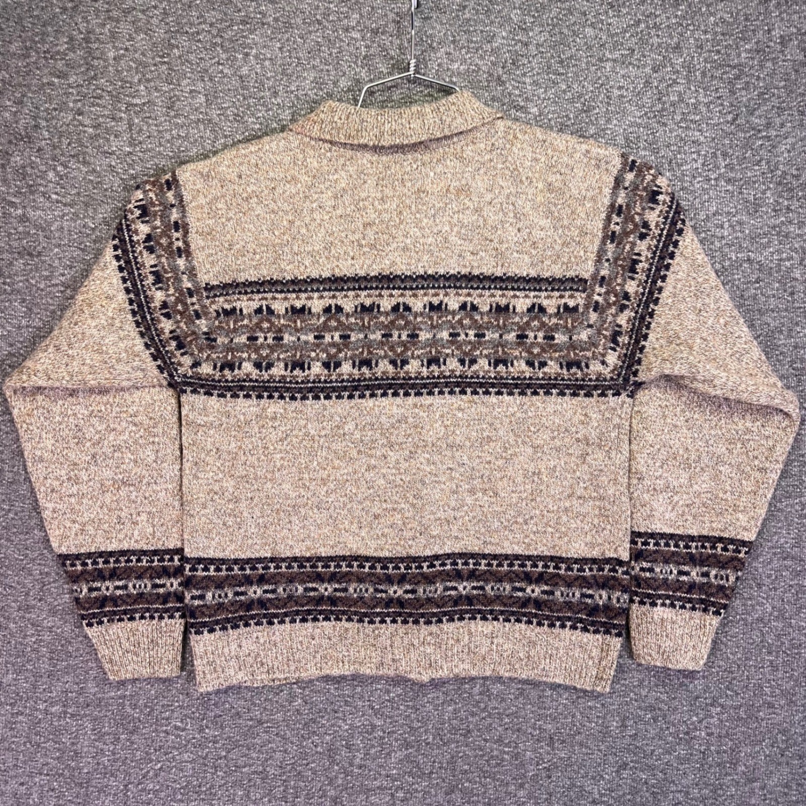 Croft & Barrow Wool Cardigan Womens Small Tan Fair Isle Button Casual Collared