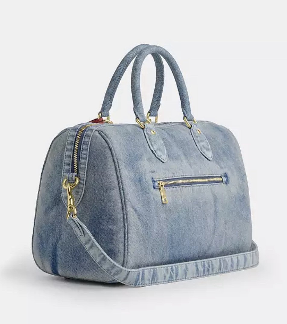 NWT COACH Rowan Large Satchel Bag In Loved Denim With Charms CDY75 Light Indigo