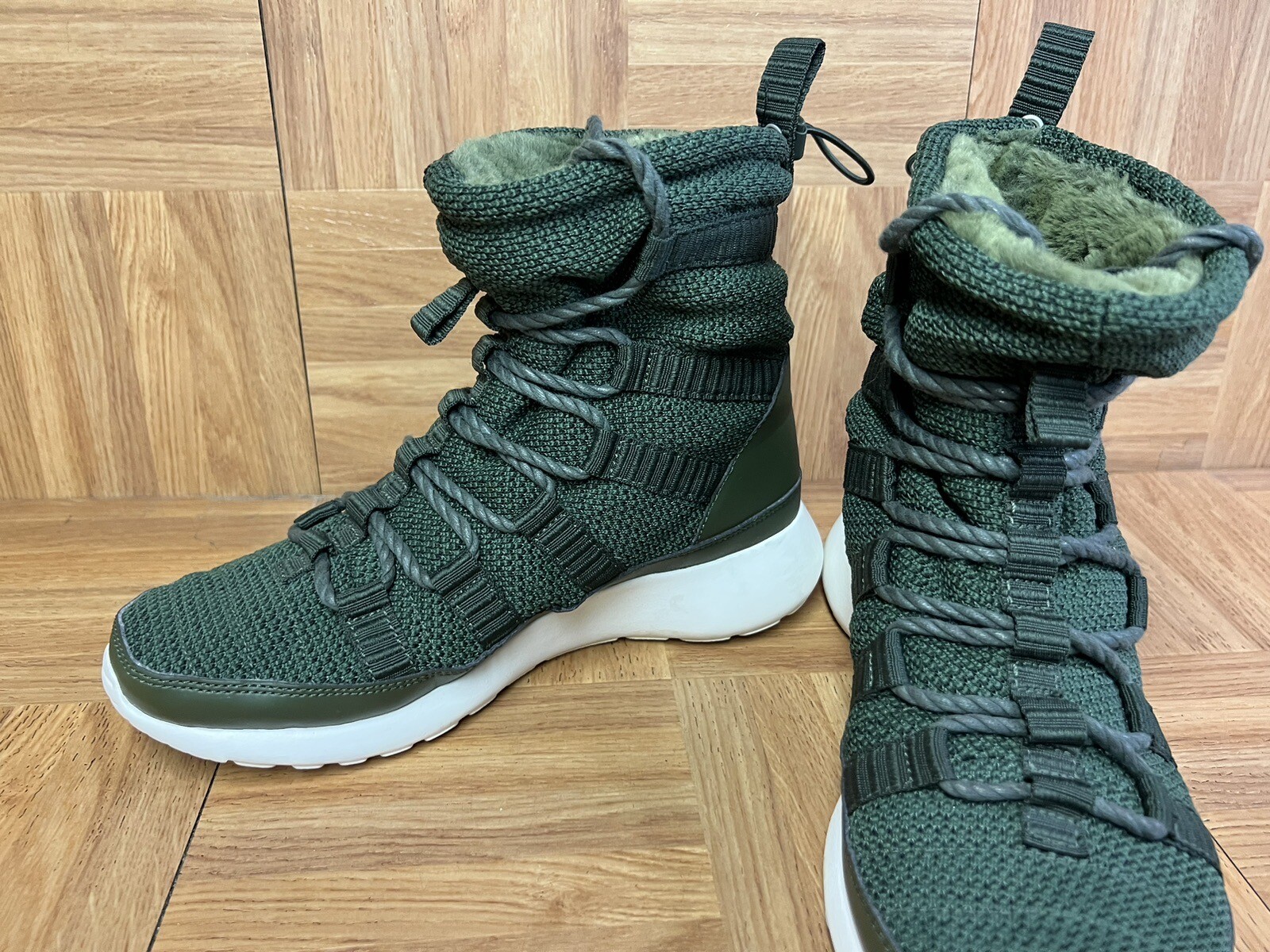 RARE🔥 Sz 7 – Nike Roshe One Green Sherpa Lined High Top Shoe Bomber 807424-300