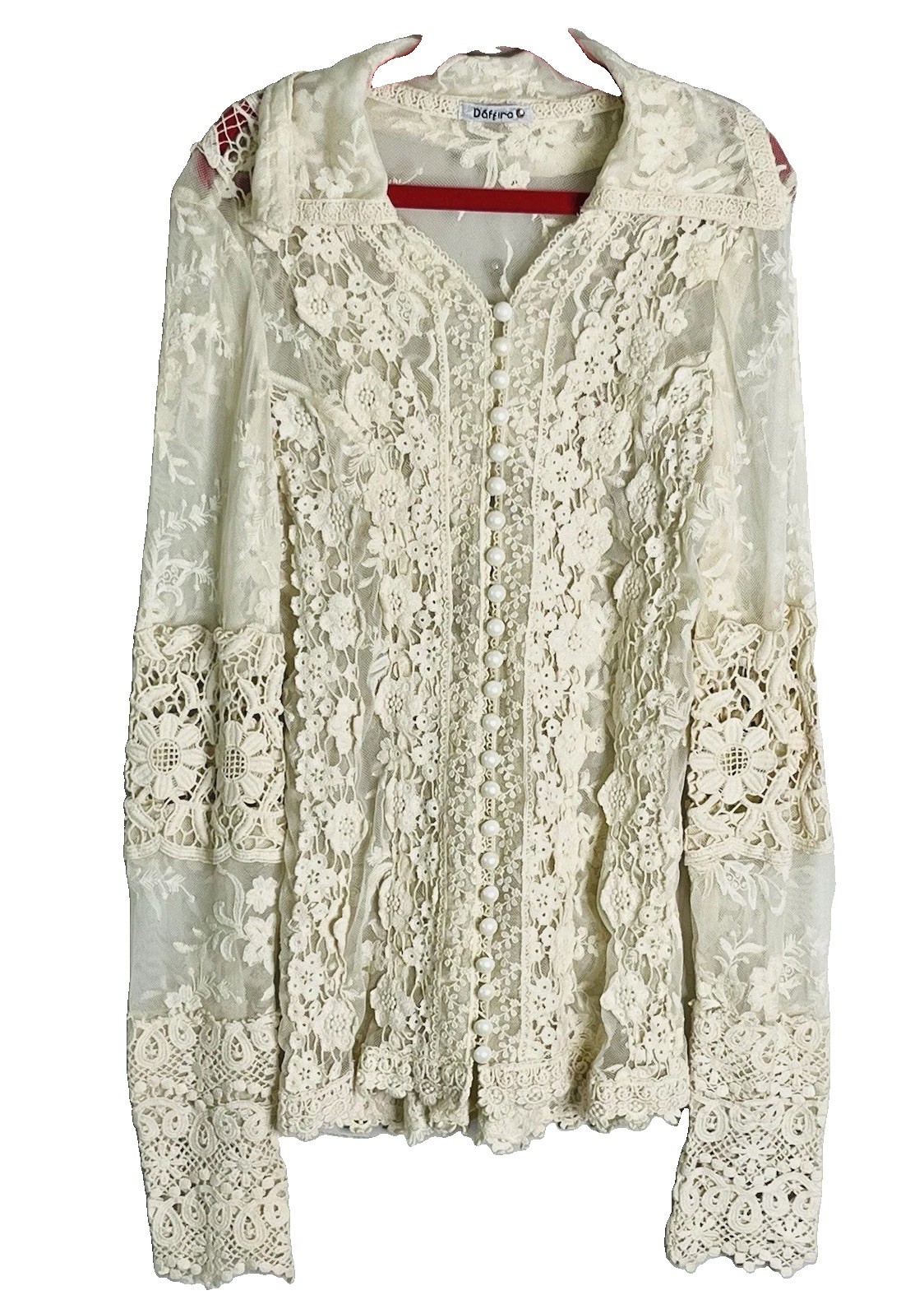 Daffira Brazil Lace Blouse Womens S Crochet Mesh Scalloped Romantic Fairy Boho
