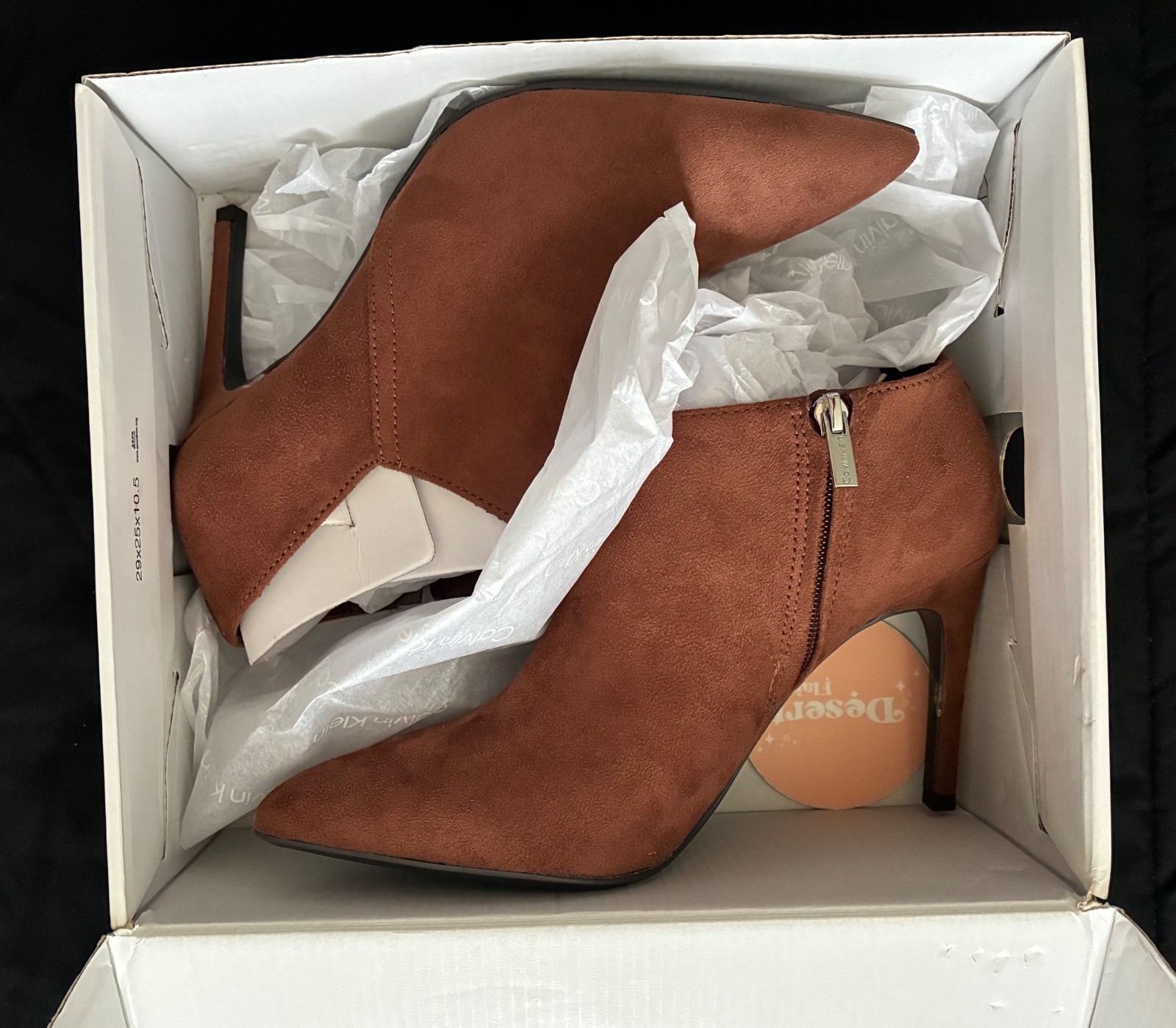 HOT! Calvin Klein Med Brown “Desert Flair” Hessica Stiletto Heel Boots Size 9.5