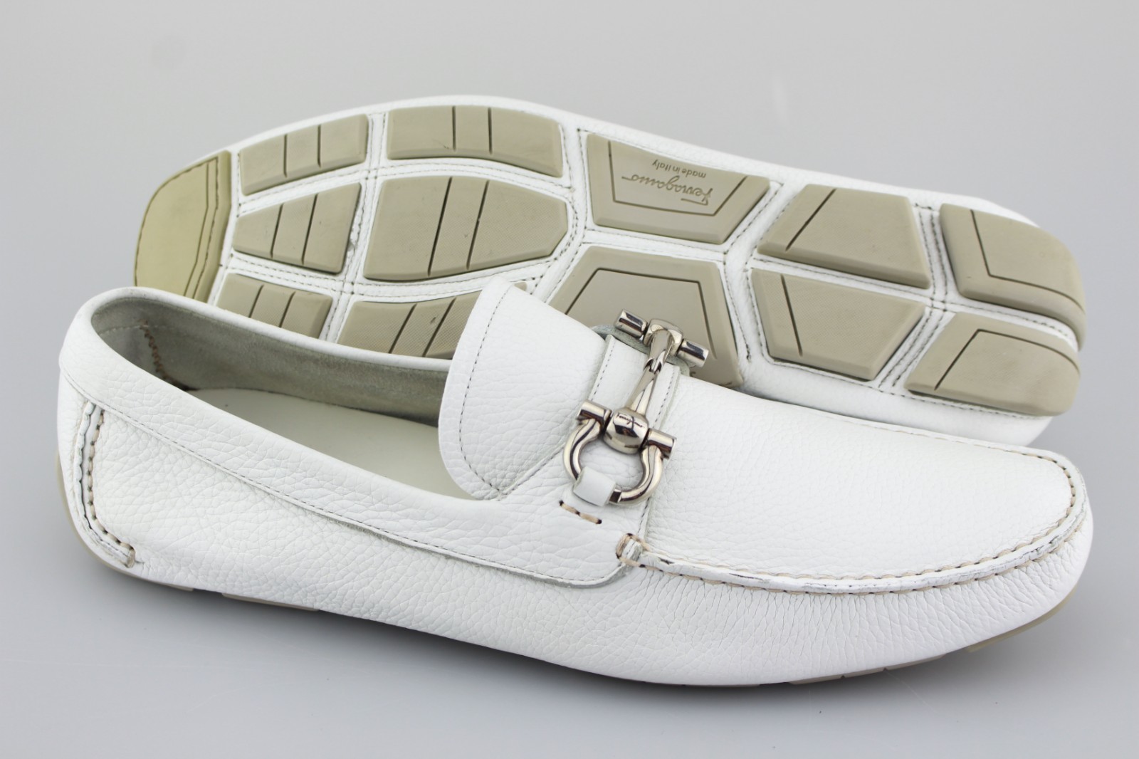 Men’s SALVATORE FERRAGAMO ‘Parigi’ White Leather Loafers Size US 11.5 – D
