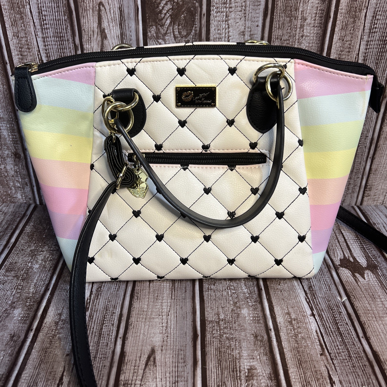 Love Betsy by Betsey Johnson Purse Black White & Pastel rainbow