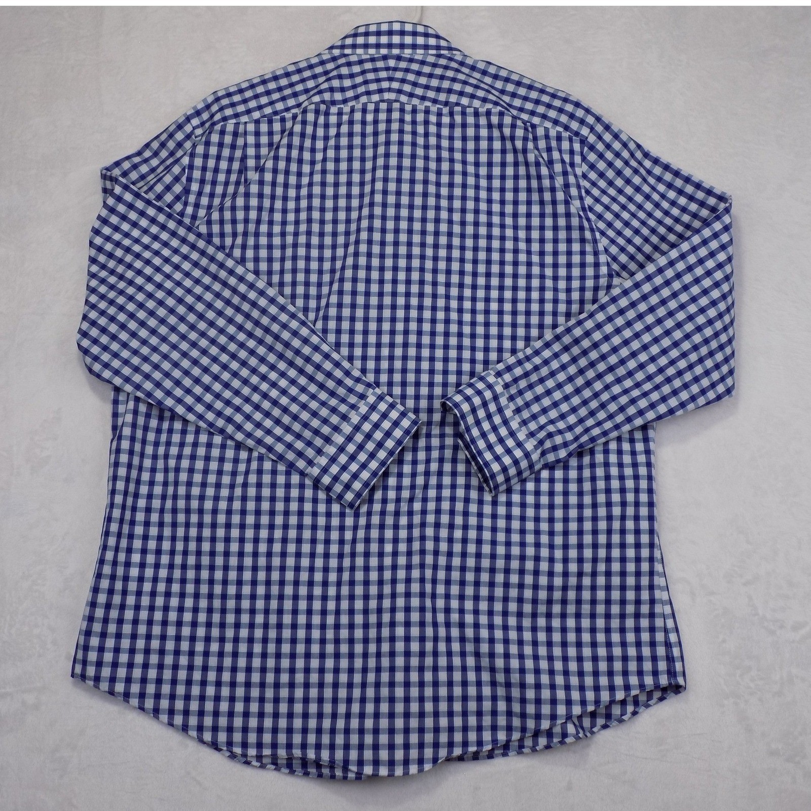 Structure Fitted Mens 2XL Blue White Gingham Check Button Down Shirt Long Sleeve