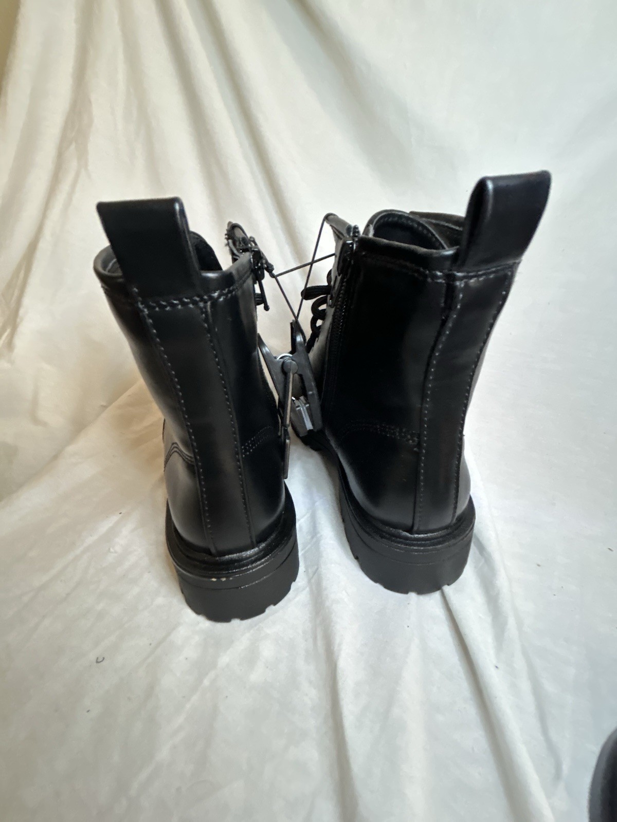 Wonder Nation Girls Size 1 Combat Boots Black Zipper And Lace Up