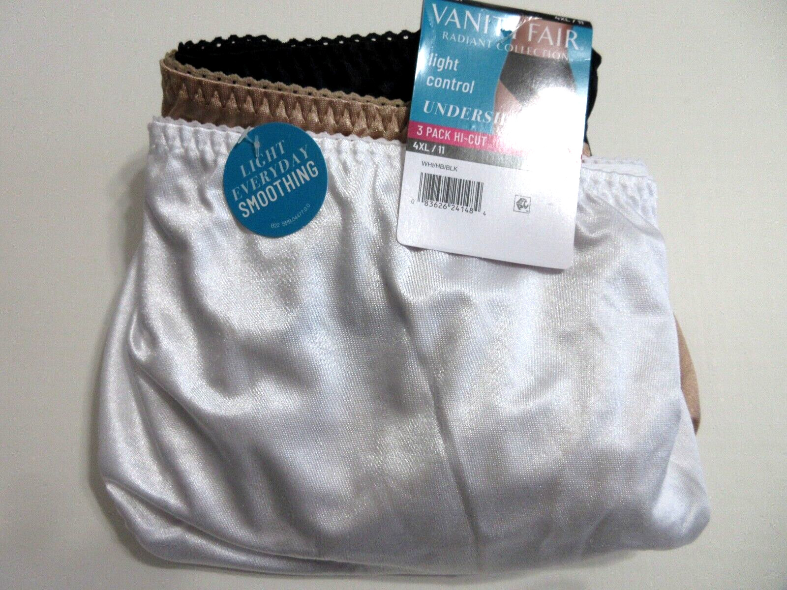 Vanity Fair Radiant 3-Pairs HI-CUT Brief Panties Nylon white black Plus ~ 4XL/11