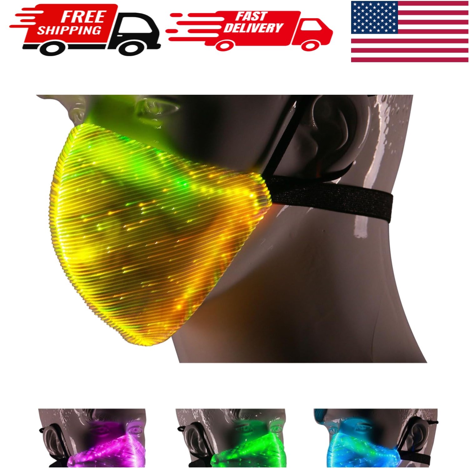 Versatile LED Light-Up Mask for All Occasions – Rechargeable, Adjustable Fit