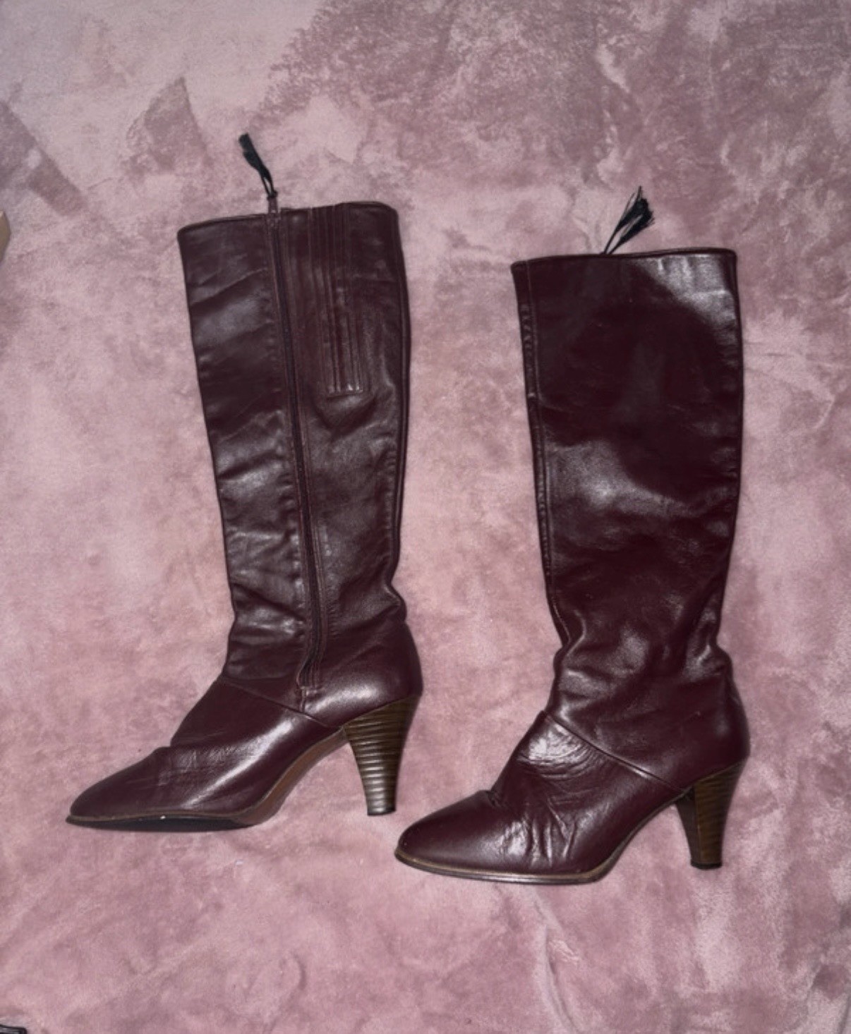 Vintage 1970s Cobbie’s Maroon/Burgundy Leather Knee High Zipper Boots