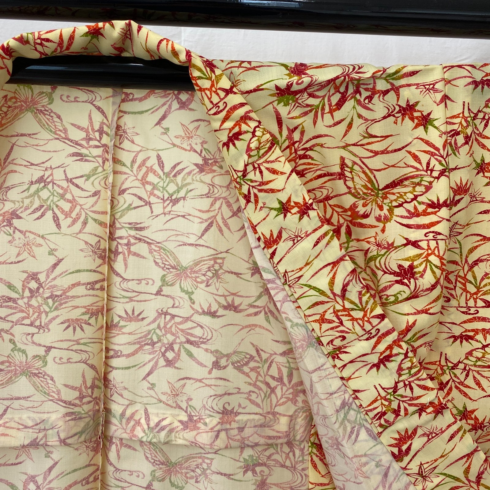 Japanese Vintage Kimono Polyester yellow No Lining Komon Traditional Length 61in