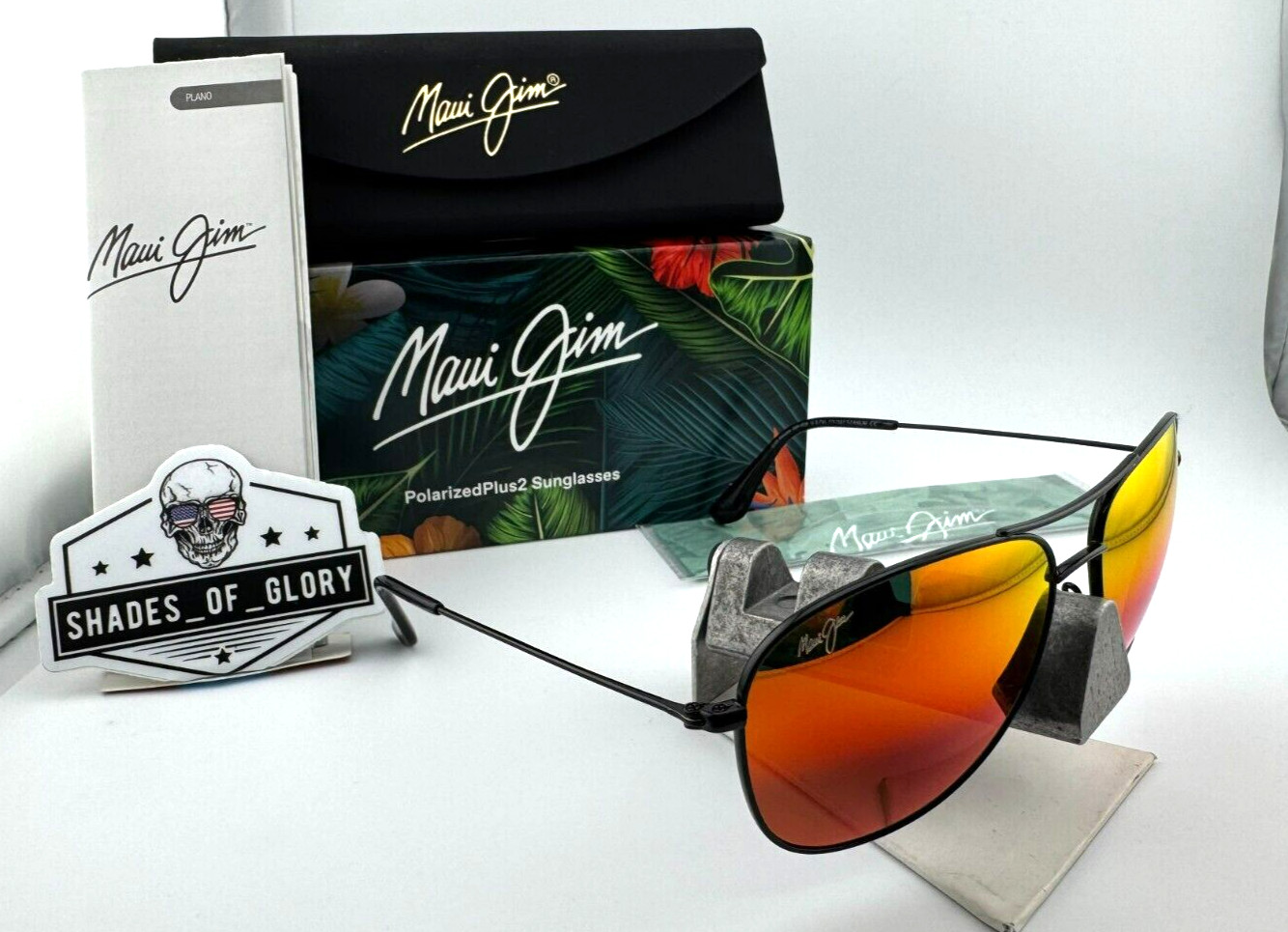 MAUI JIM CLIFF HOUSE MJ RM247-02 BLACK HAWAII LAVA POLARIZED AVIATOR SUNGLASSES