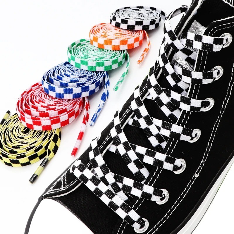 Two-color Checkered Flat Shoelaces Plaid Shoe Lace for Casual Shoes