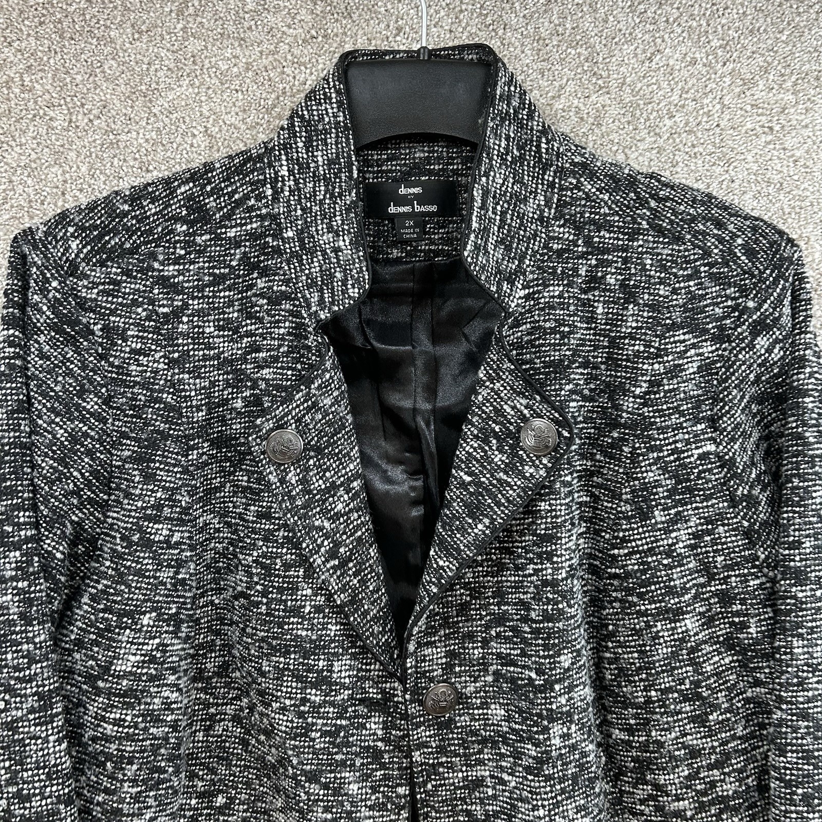 Dennis Basso Women’s Jacket Size 2X Black White Tweed Button Front Career