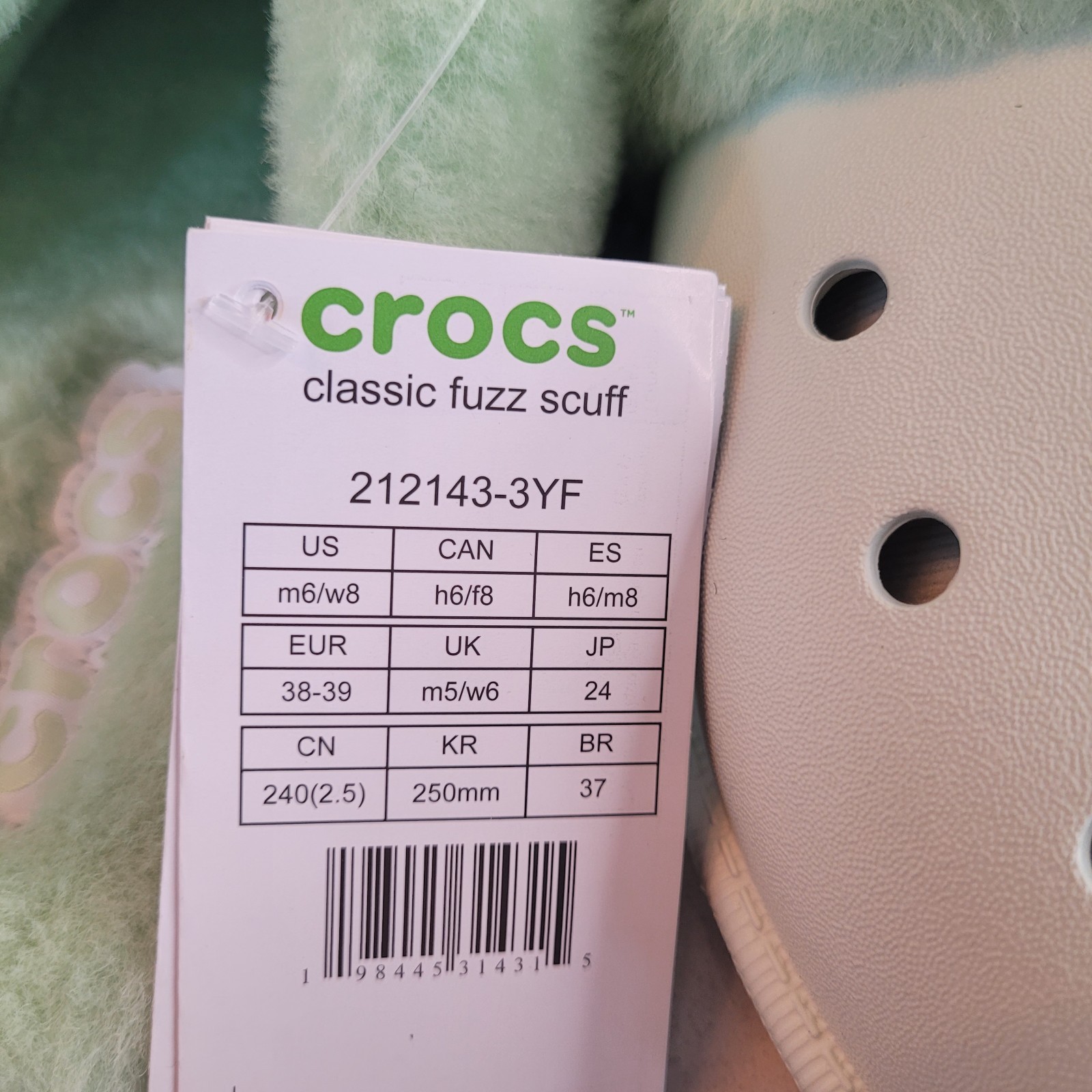 Crocs Classic Fuzz Scuff Slippers US M6/W8 EUR 38-39 Light Green