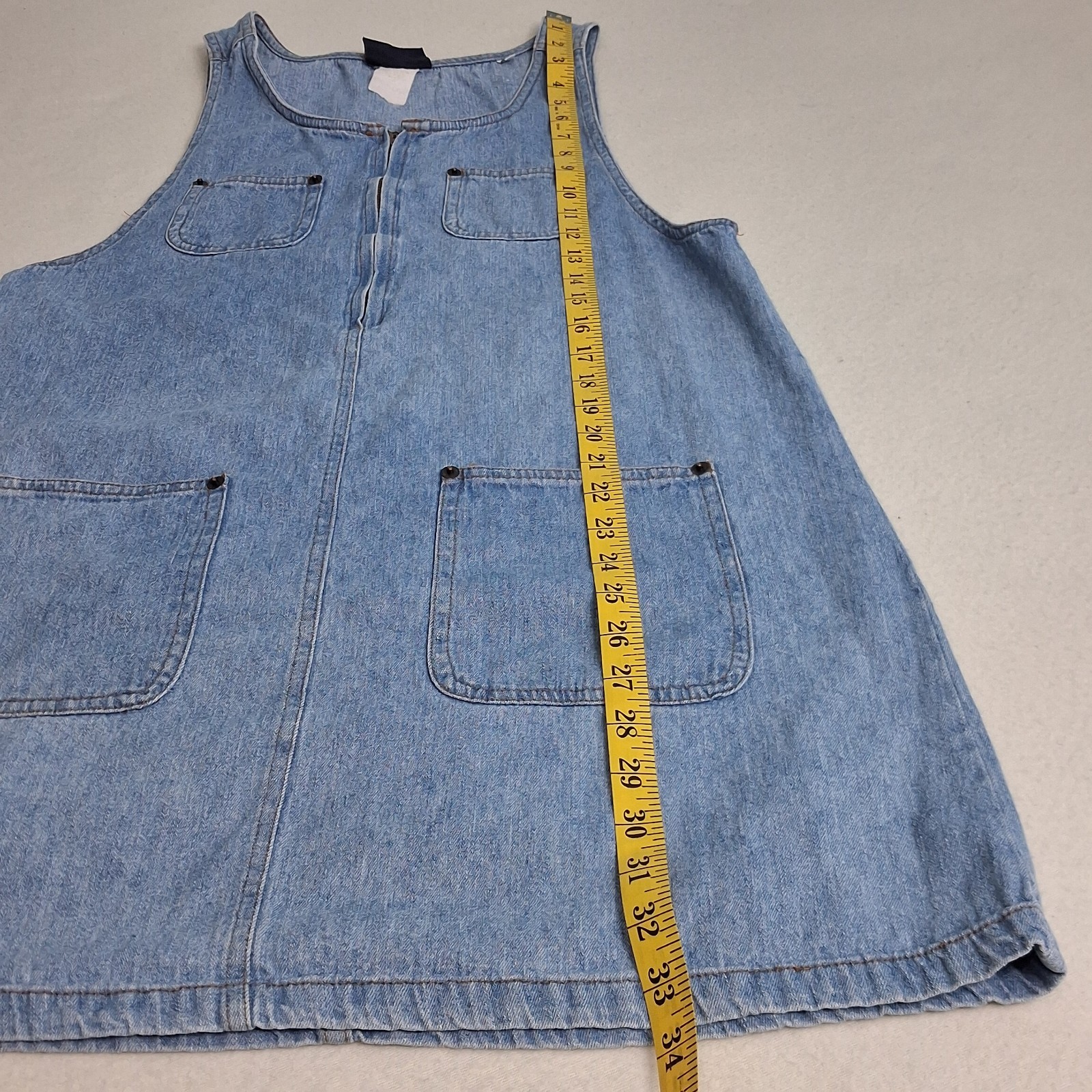 Denim Overall Pinafore Vintage Apron Style Jumper Dress Sleeveless Cottage S