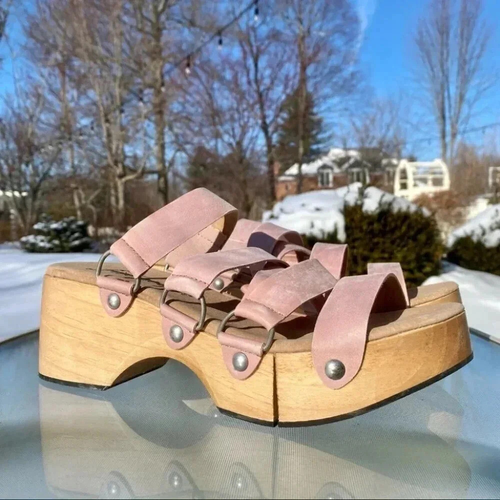 Free People Virgo Switchback Platform Sandals Pink Suede US 10 / EUR 40