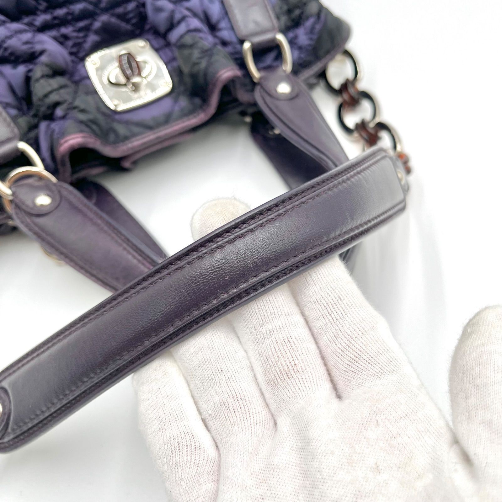 Auth Christian Dior Cannage Nylon Tote Bag and Shoulder Bag, Purple 2Y9816