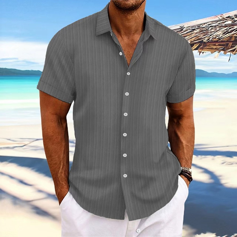 Striped Button Down T Shirts 2025 Men Grandad Summer Short Sleeve Casual Tops