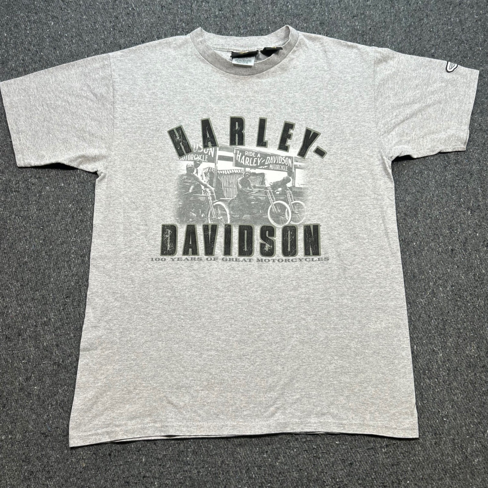 Harley Davidson Shirt Sz M Mens Gray Biker 100th Anniversary Graphic Made in USA